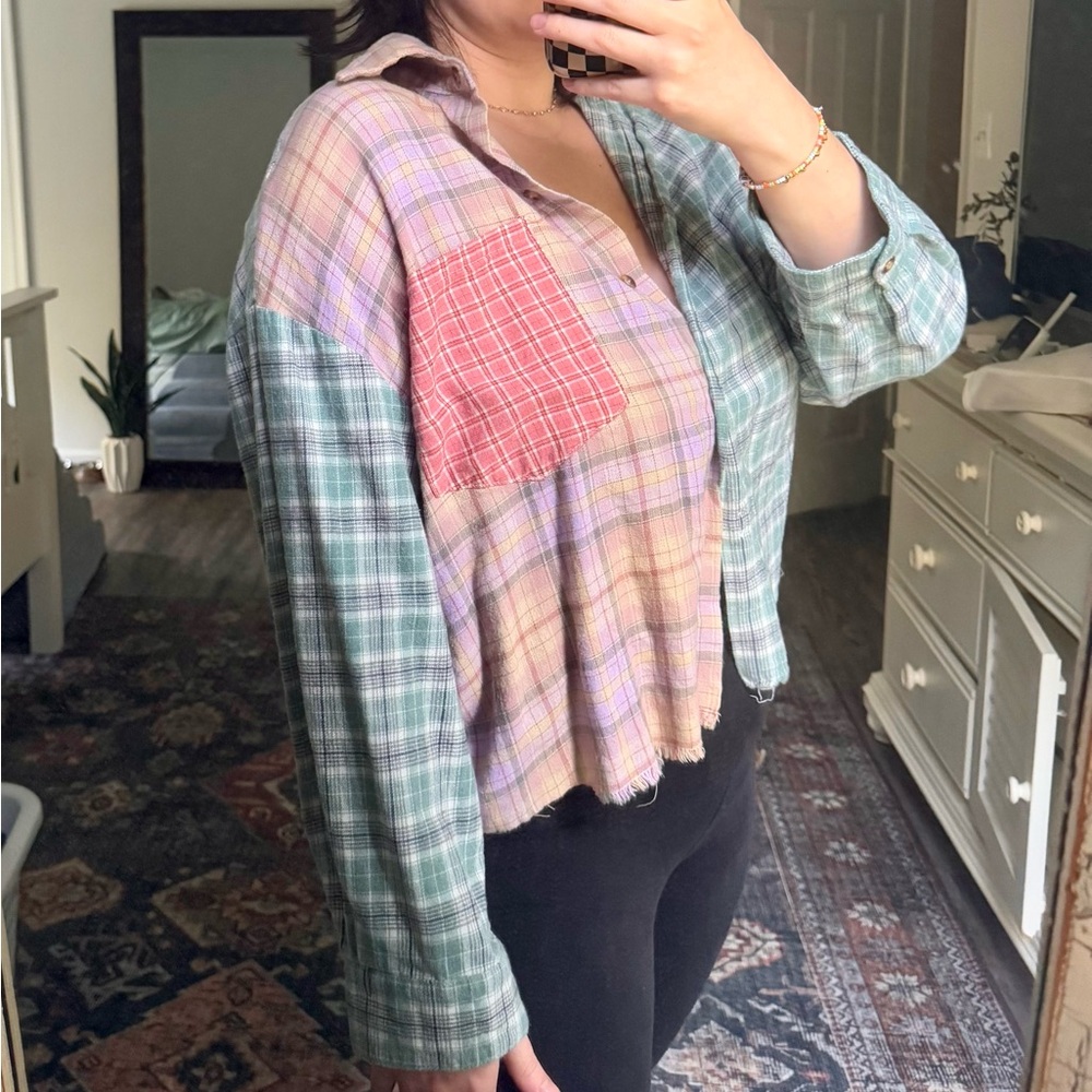 Patchwork Cropped Flannel - image 2